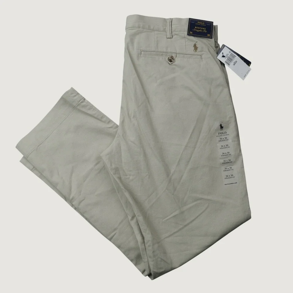 Polo Ralph Lauren Bedford Tretch Straight Fit Chino Pants 36x30 Khaki Cotton NWT